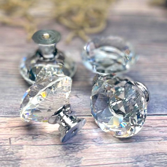 NEW 4 DIAMOND Crystal-Glass Drawer Cabinet Knobs Pulls Hardware Bundle Lot Set - Picture 1 of 12